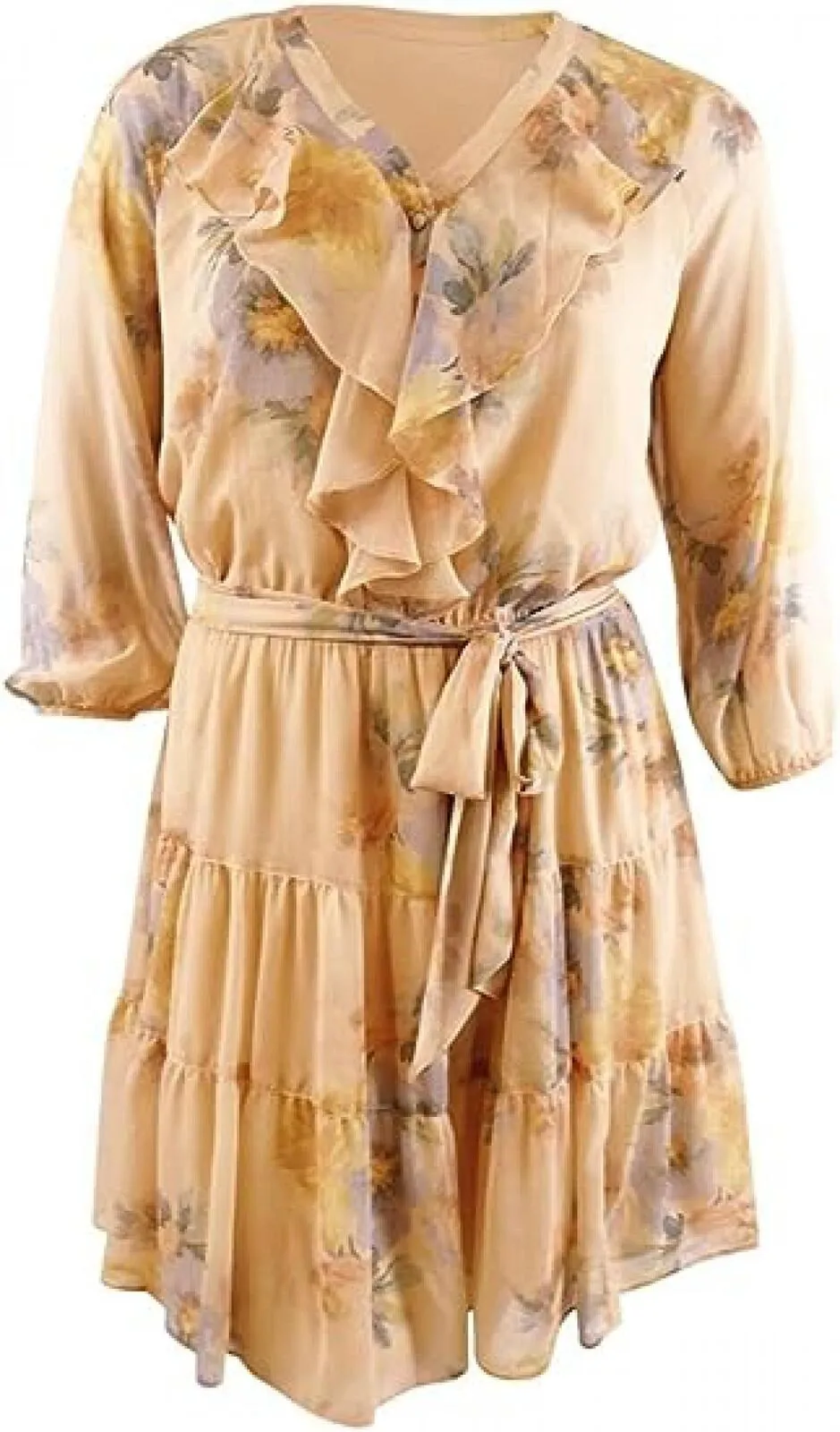 Lauren Ralph Lauren Floral Crinkled Georgette Dress Sage Pink Multicolor 18