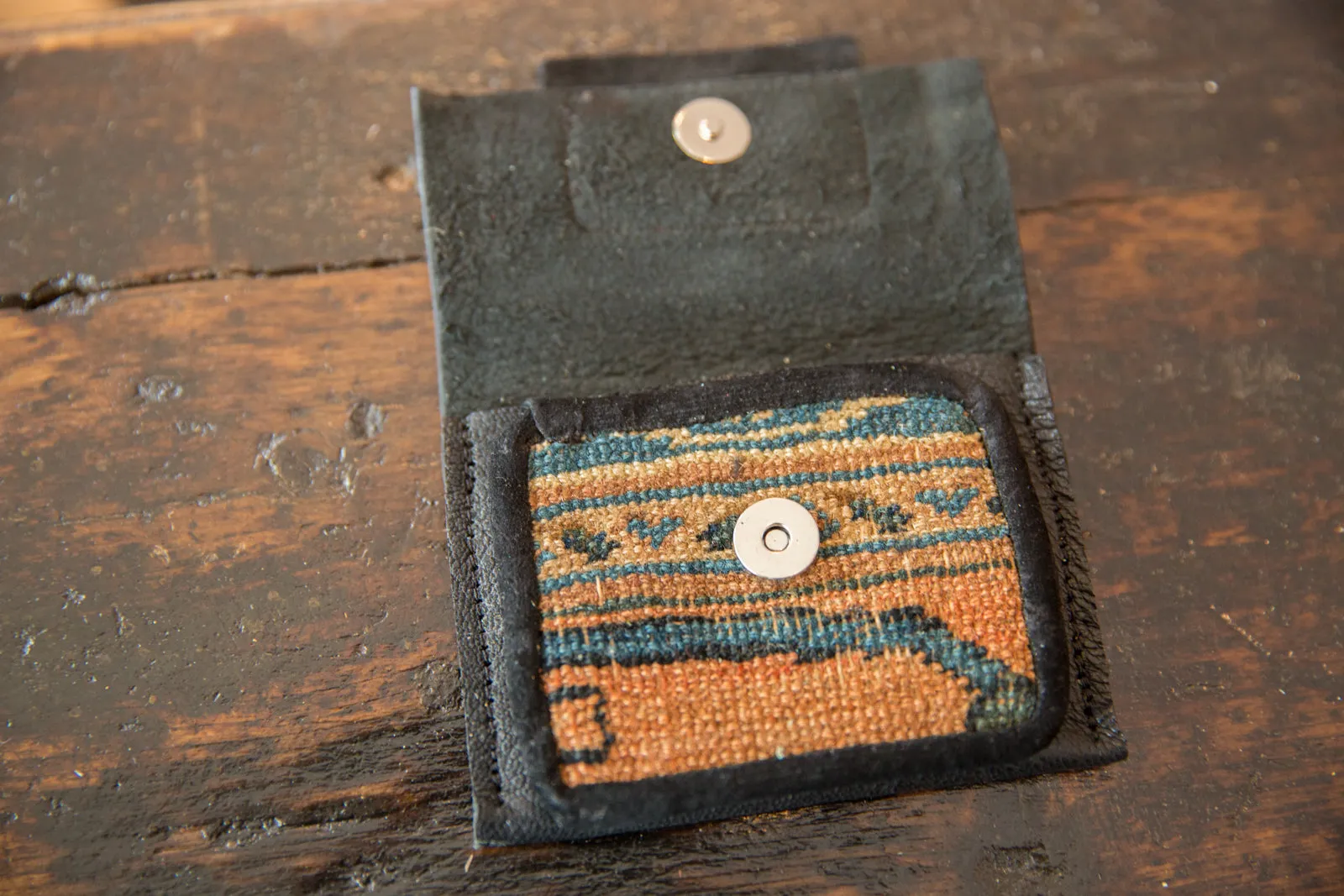 Leather and Rug Fragment Coin Purse