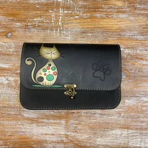 Leather Purse For Women Spotted Cat Small Crossbody Bag