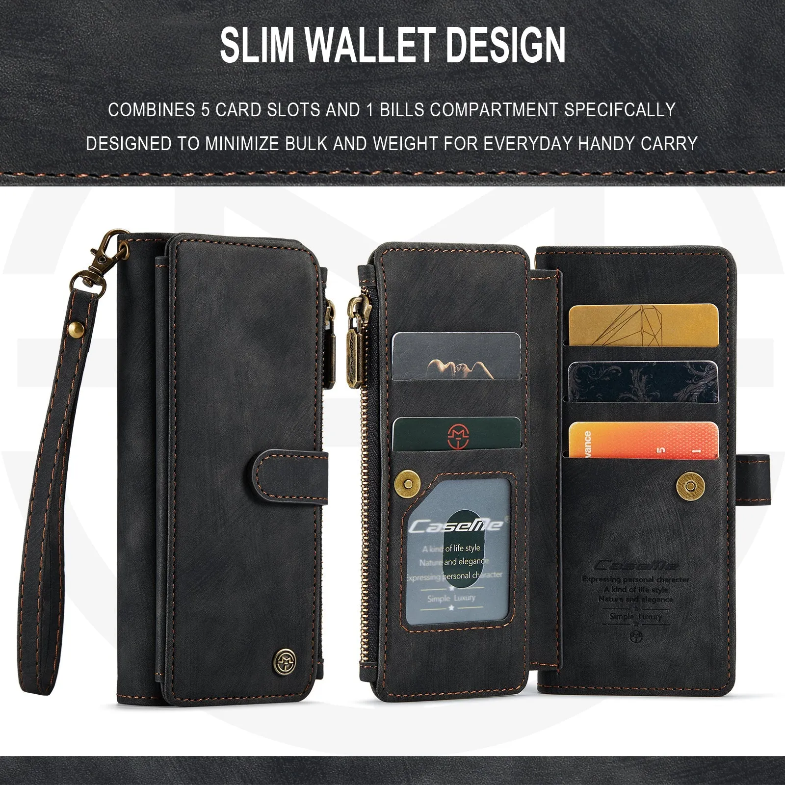 Leather Samsung Galaxy Z Fold4 5G Wallet Case With Lanyard Strap Wristlet Zipper Card Holder Case