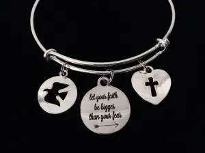 Let Your Faith Be Bigger Than Your Fear Expandable Charm Bracelet Adjustable Bracelet Gift Cross Dove