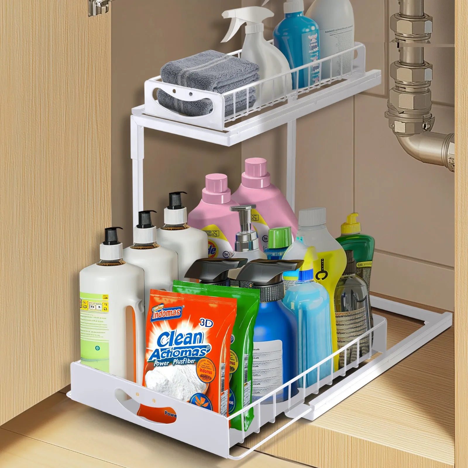 LFCONNECT Under Sink Organizer 2 Pack, 2 Tier Sliding Drawers for Kitchen and Bathroom Storage - Durable Metal Under Sink Organizers, Black