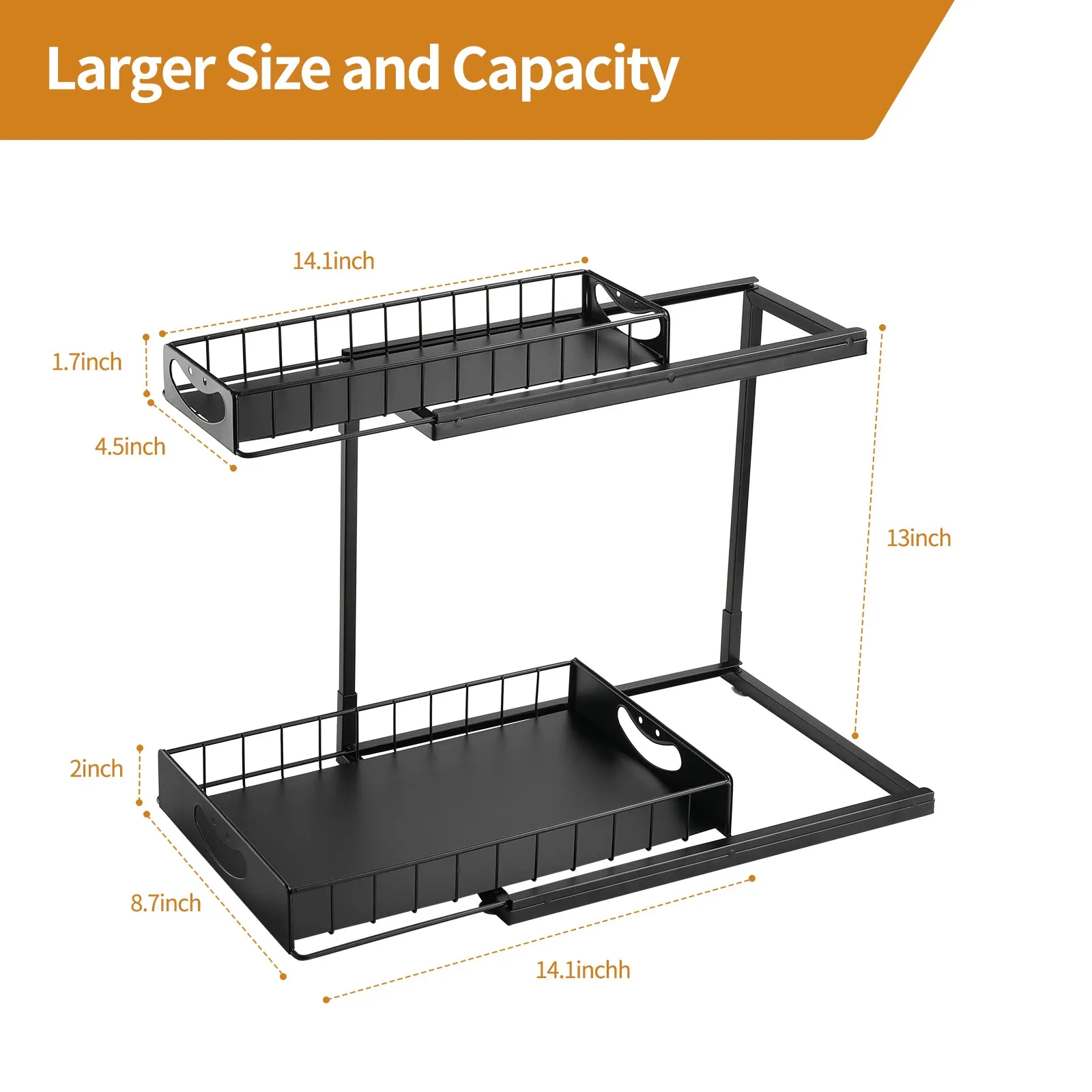 LFCONNECT Under Sink Organizer 2 Pack, 2 Tier Sliding Drawers for Kitchen and Bathroom Storage - Durable Metal Under Sink Organizers, Black