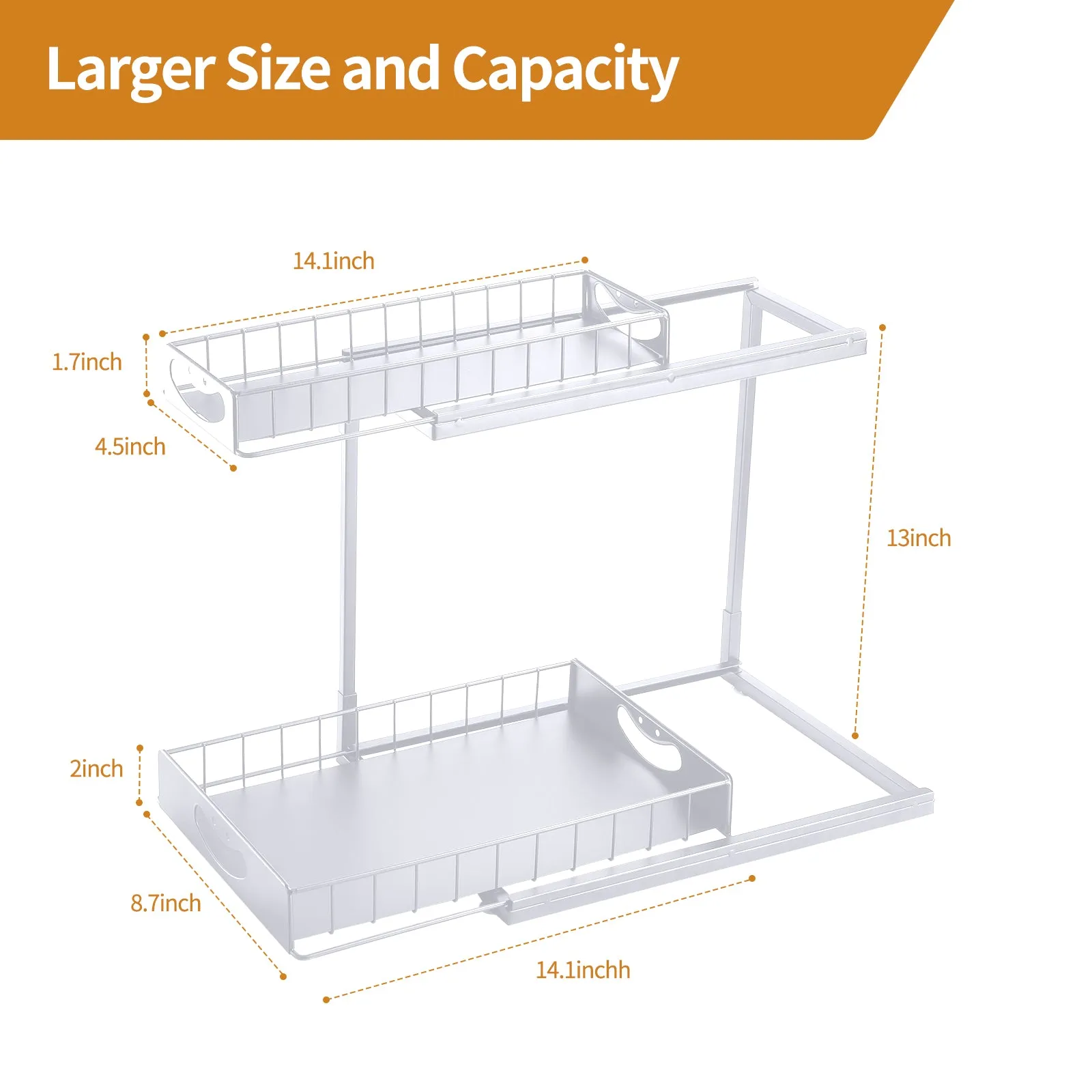 LFCONNECT Under Sink Organizer 2 Pack, 2 Tier Sliding Drawers for Kitchen and Bathroom Storage - Durable Metal Under Sink Organizers, Black
