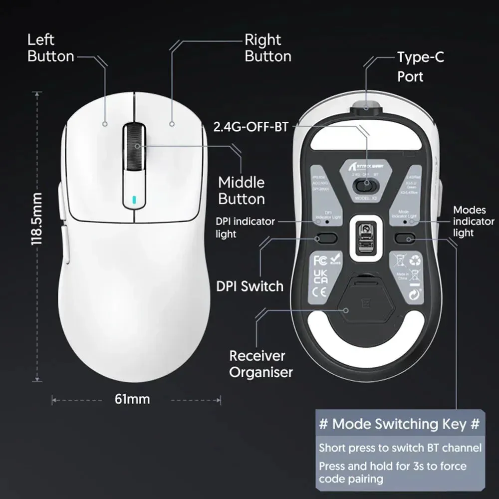 Lightweight Bluetooth Gaming Mouse Tri-Mode 49g