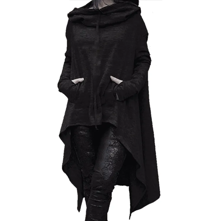 Lightweight Long Hoodie in Solid Black