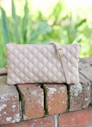LIZ CUSTOM COLLECTION CROSSBODY-TAUPE QUILTED DQ