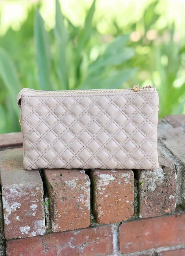 LIZ CUSTOM COLLECTION CROSSBODY-TAUPE QUILTED DQ