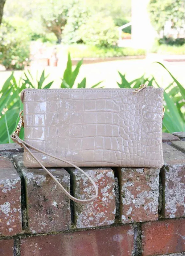 LIZ CUSTOM CROSSBODY BAG-TAUPE PATENT