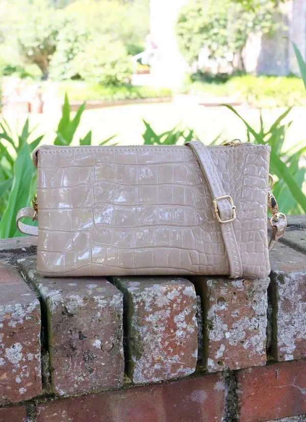 LIZ CUSTOM CROSSBODY BAG-TAUPE PATENT