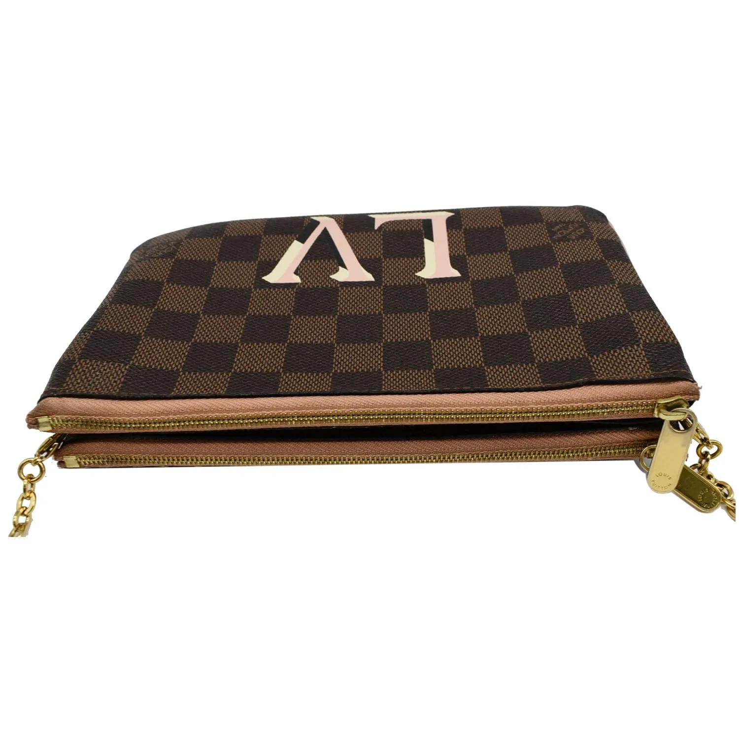 LOUIS VUITTON Double Zip Pochette Damier Ebene Crossbody Bag Brown