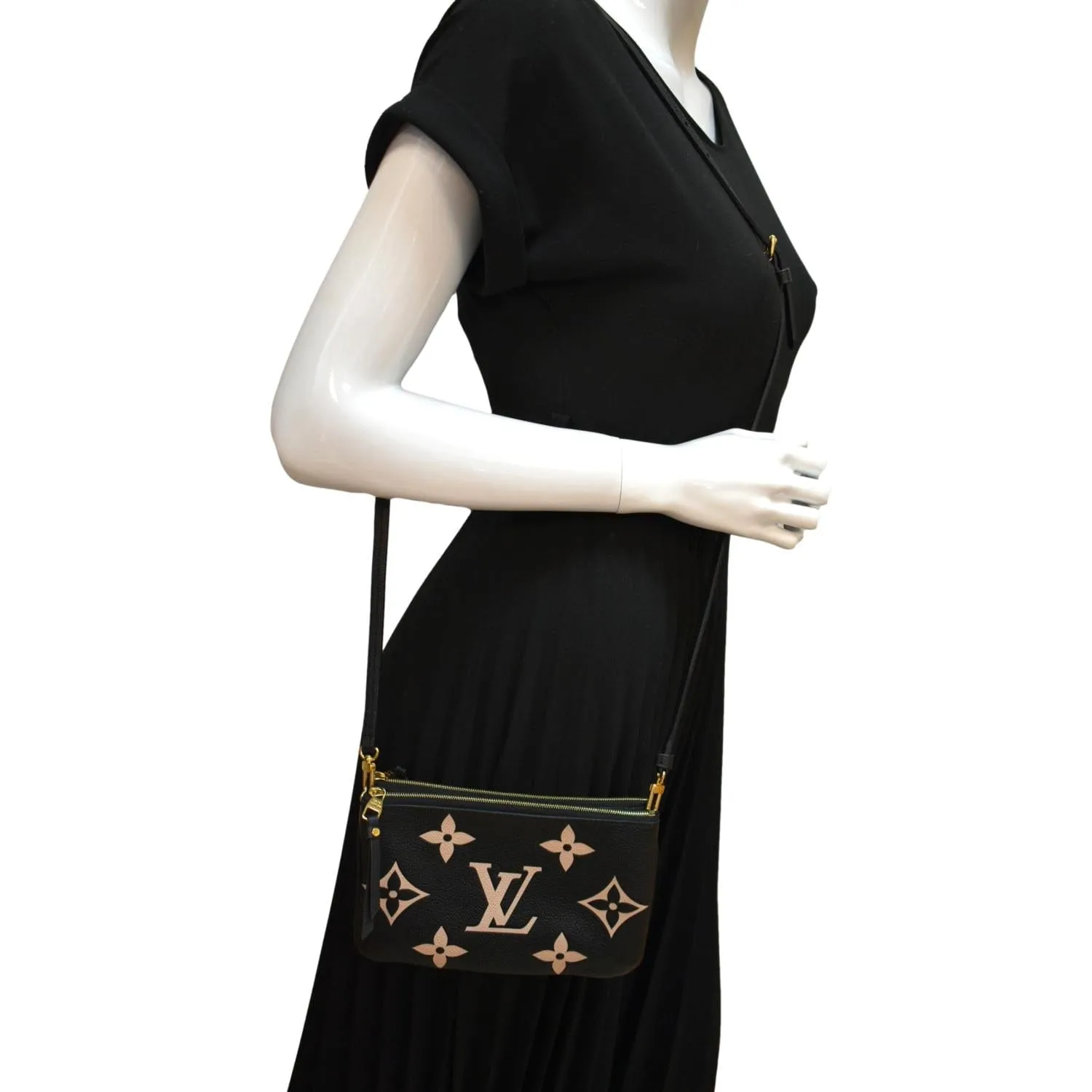 LOUIS VUITTON Double Zip Pochette Monogram Empreinte Crossbody Bag Bicolor
