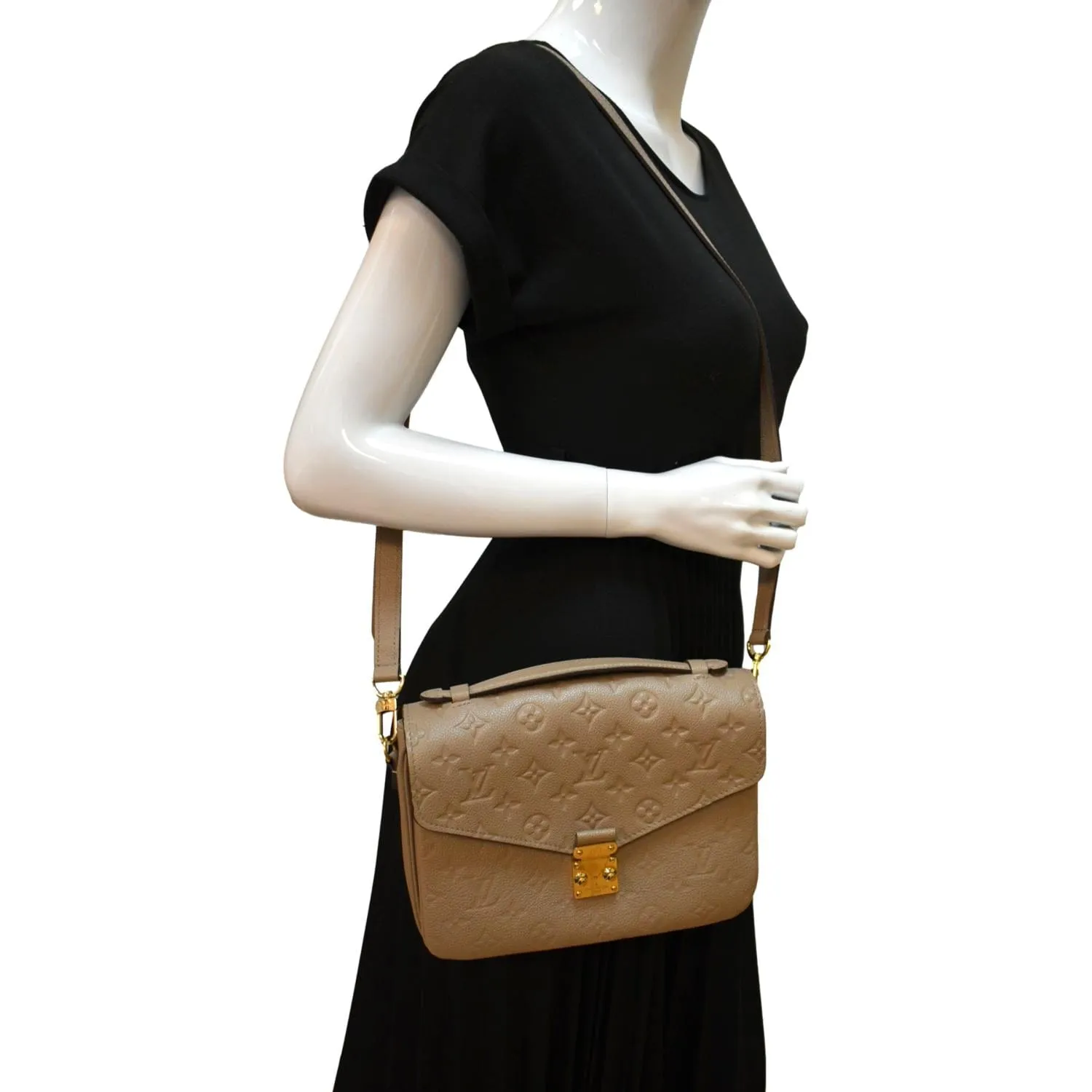 LOUIS VUITTON Metis Pochette Empreinte Leather Crossbody Bag Tourterelle