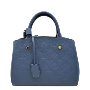 LOUIS VUITTON Montaigne BB Monogram Empreinte Leather Satchel Bag Blue