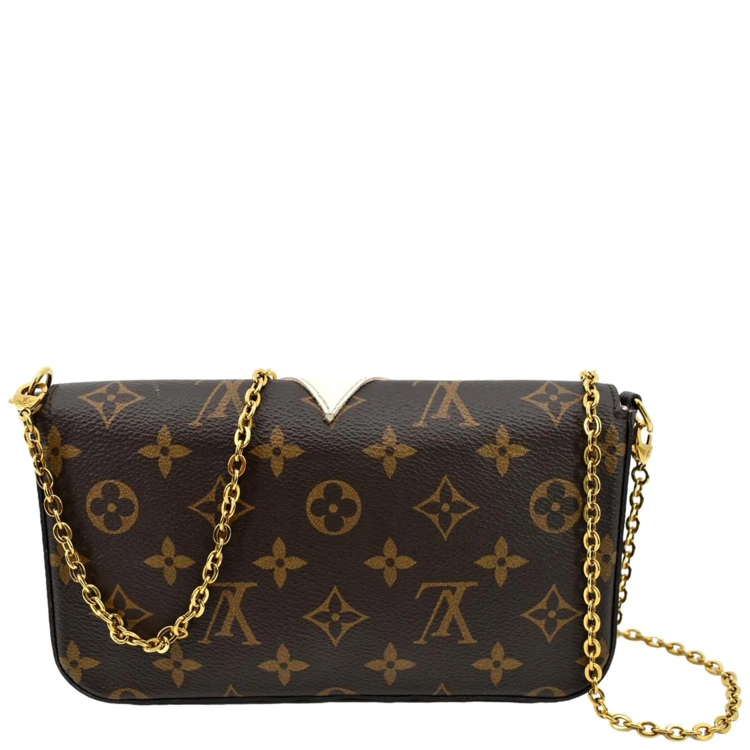 LOUIS VUITTON Pochette Felicie Owl Monogram Chain Crossbody Bag Brown