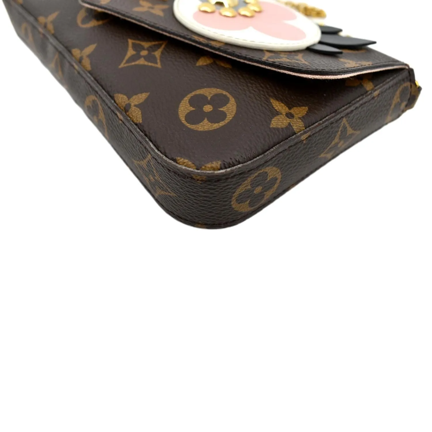 LOUIS VUITTON Pochette Felicie Owl Monogram Chain Crossbody Bag Brown