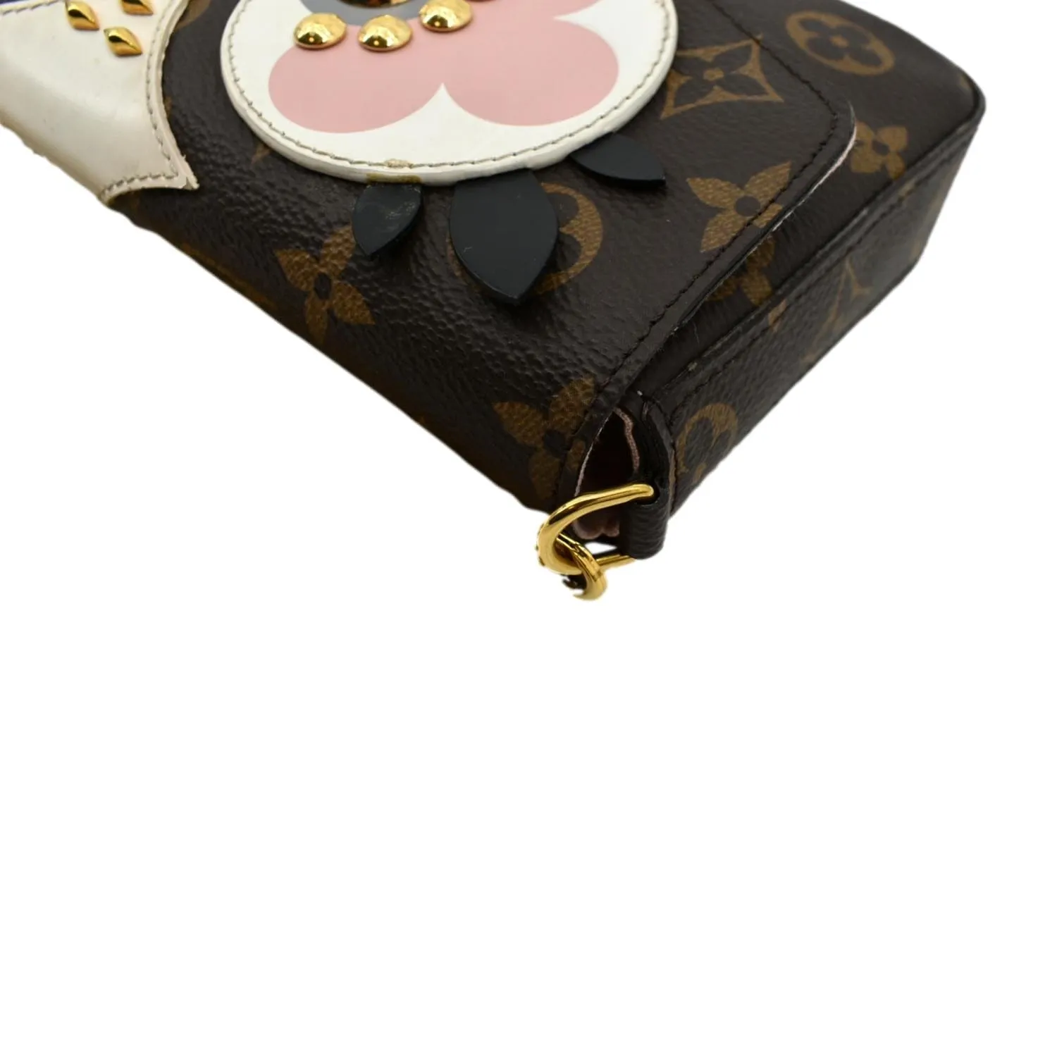 LOUIS VUITTON Pochette Felicie Owl Monogram Chain Crossbody Bag Brown