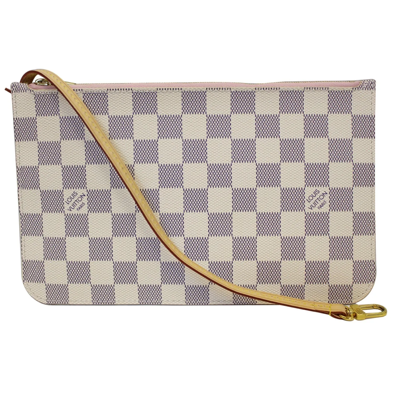 LOUIS VUITTON Pochette Wristlet Pouch Damier Azur Neverfull GM Rose Ballerine