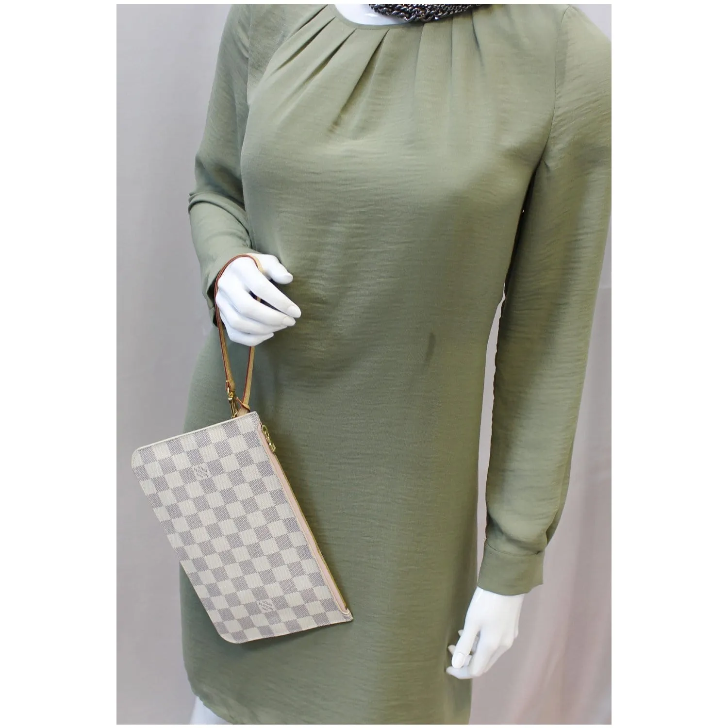 LOUIS VUITTON Pochette Wristlet Pouch Damier Azur Neverfull GM Rose Ballerine