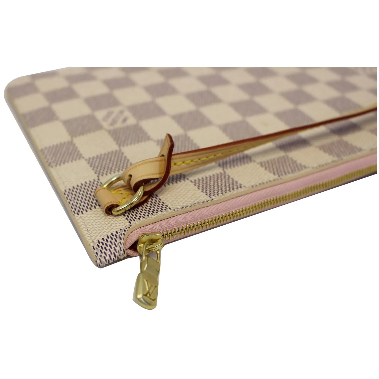 LOUIS VUITTON Pochette Wristlet Pouch Damier Azur Neverfull GM Rose Ballerine