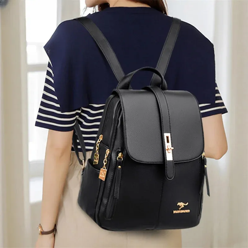 Luxury Women Leather Backpacks for Girls Sac Casual Daypack Black Vintage Backpack School Bags for Girls Mochila Rucksack