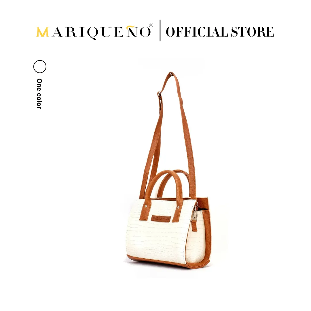 MADELINE Croc Embossed Top Handle Sling Bag in Off White