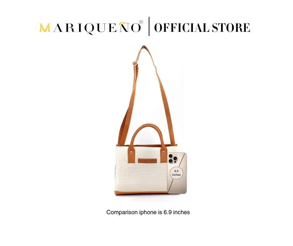 MADELINE Croc Embossed Top Handle Sling Bag in Off White