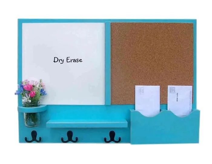 Mail Organizer -  Message Center - Cork  - White Board -  Coat Rack