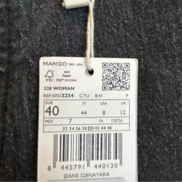 Mango Medium-comfort mid rise straight jeans black grey
