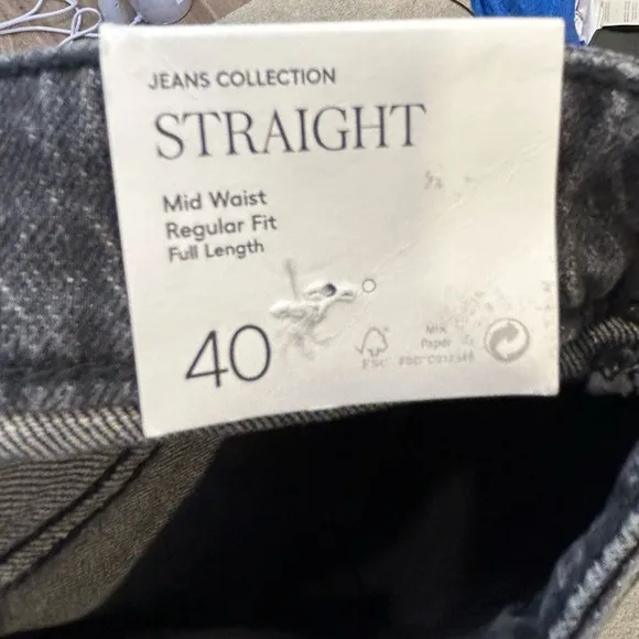 Mango Medium-comfort mid rise straight jeans black grey
