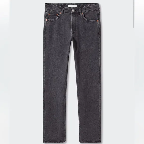 Mango Medium-comfort mid rise straight jeans black grey