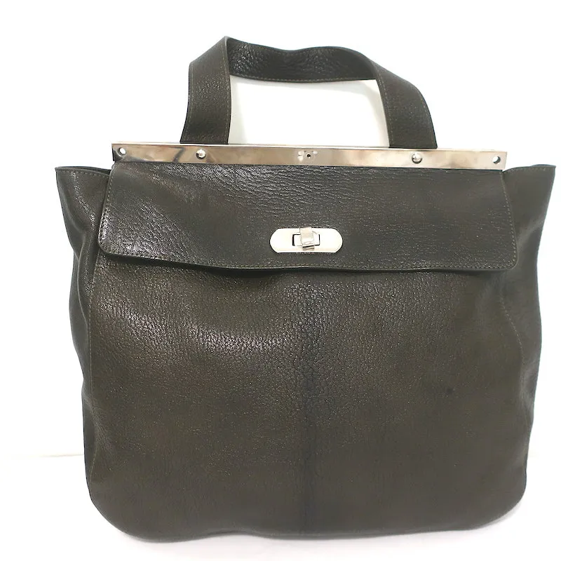Marni Metal Frame Flap Bag Dark Green Grained Leather Large Crossbody
