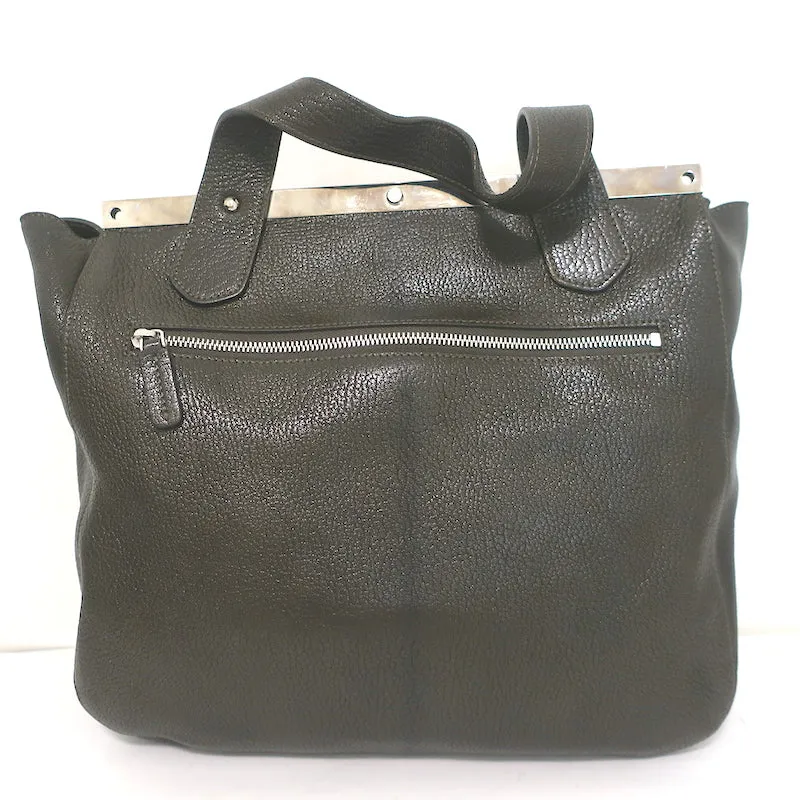 Marni Metal Frame Flap Bag Dark Green Grained Leather Large Crossbody