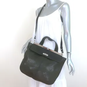 Marni Metal Frame Flap Bag Dark Green Grained Leather Large Crossbody