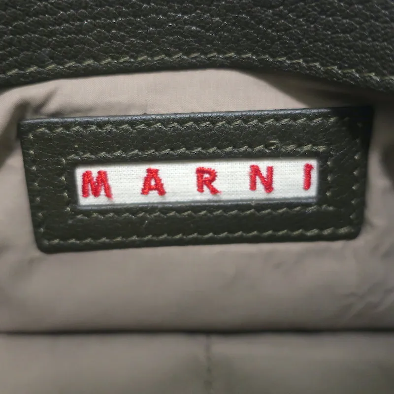 Marni Metal Frame Flap Bag Dark Green Grained Leather Large Crossbody
