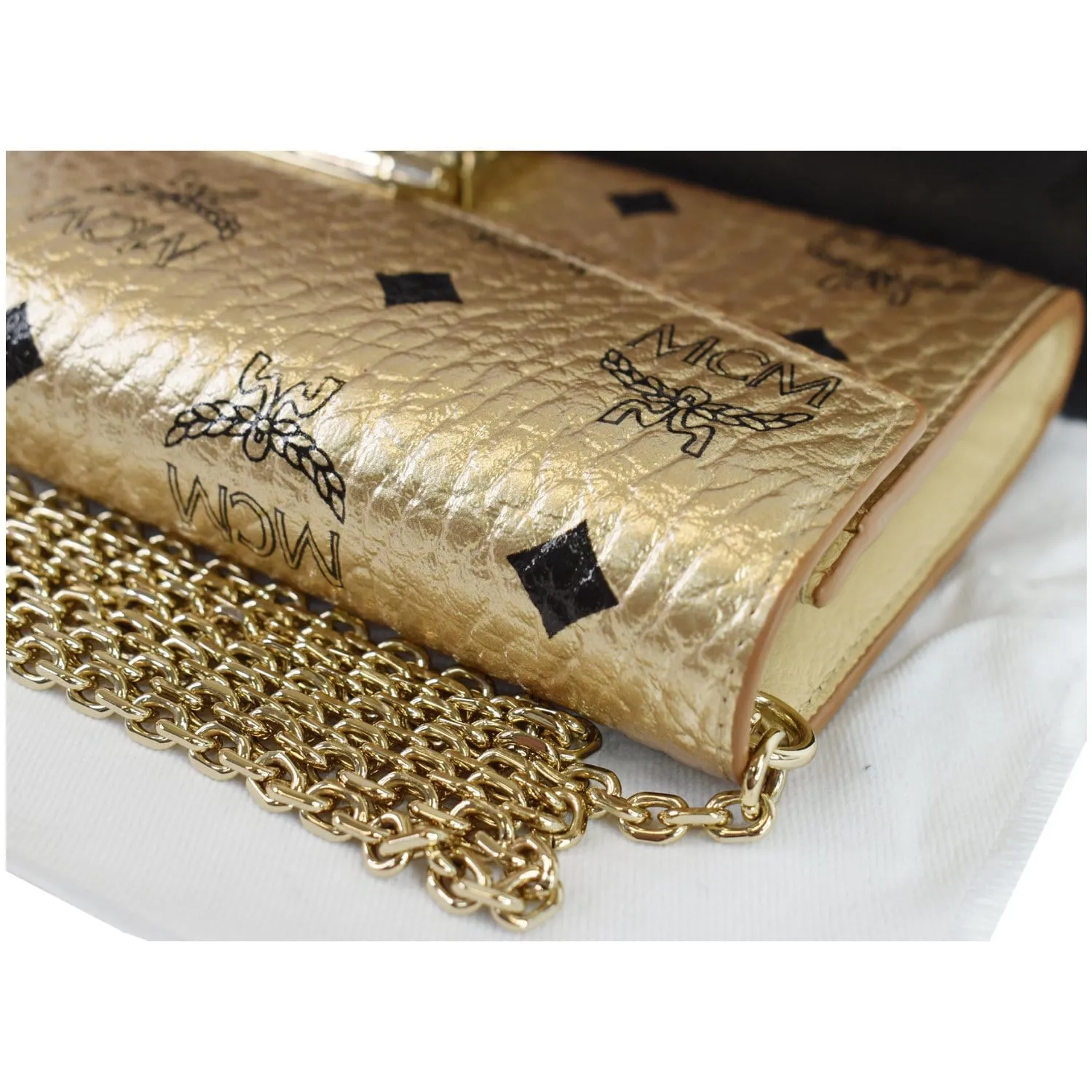 MCM Berlin Visetos Crossbody Chain on Wallet Gold