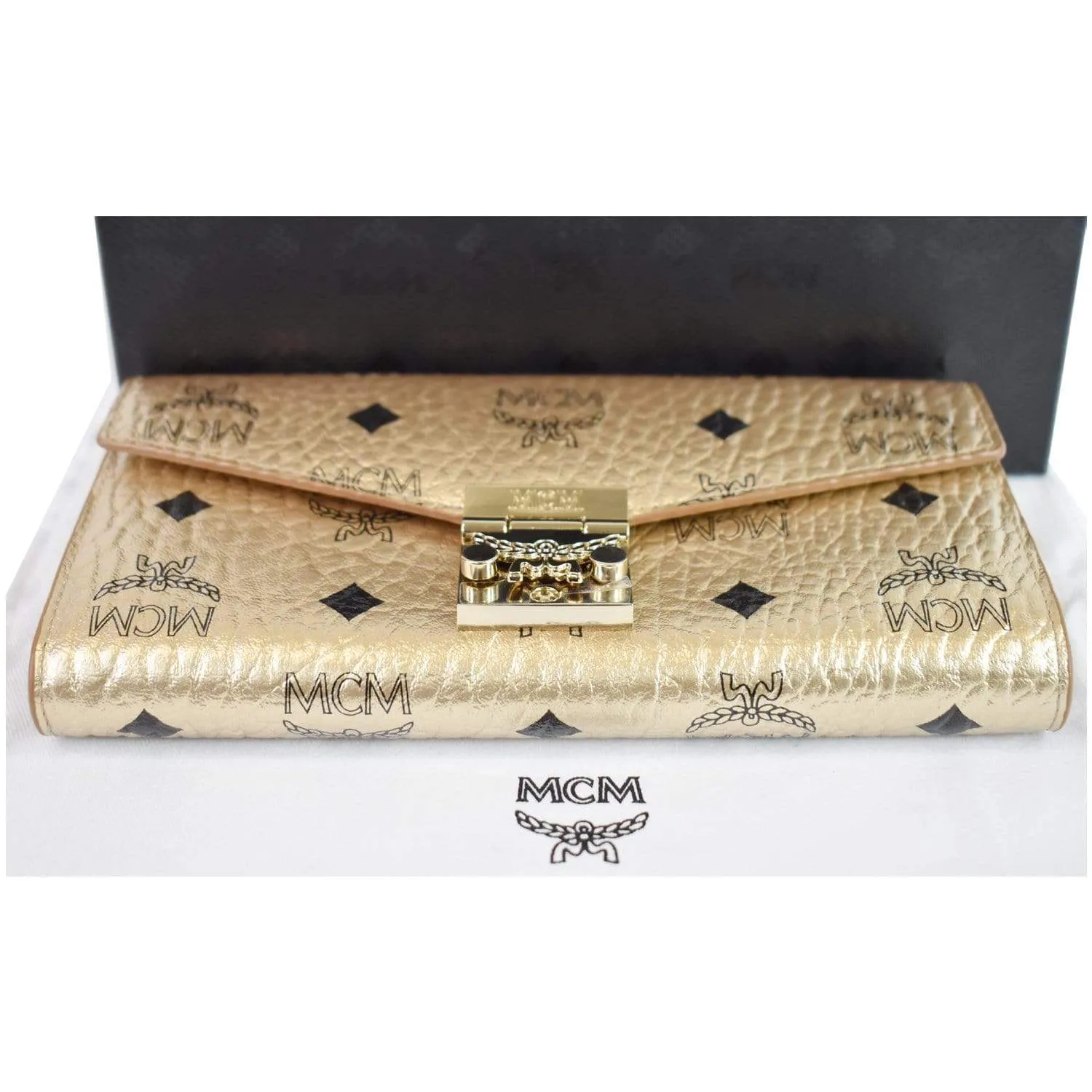 MCM Berlin Visetos Crossbody Chain on Wallet Gold