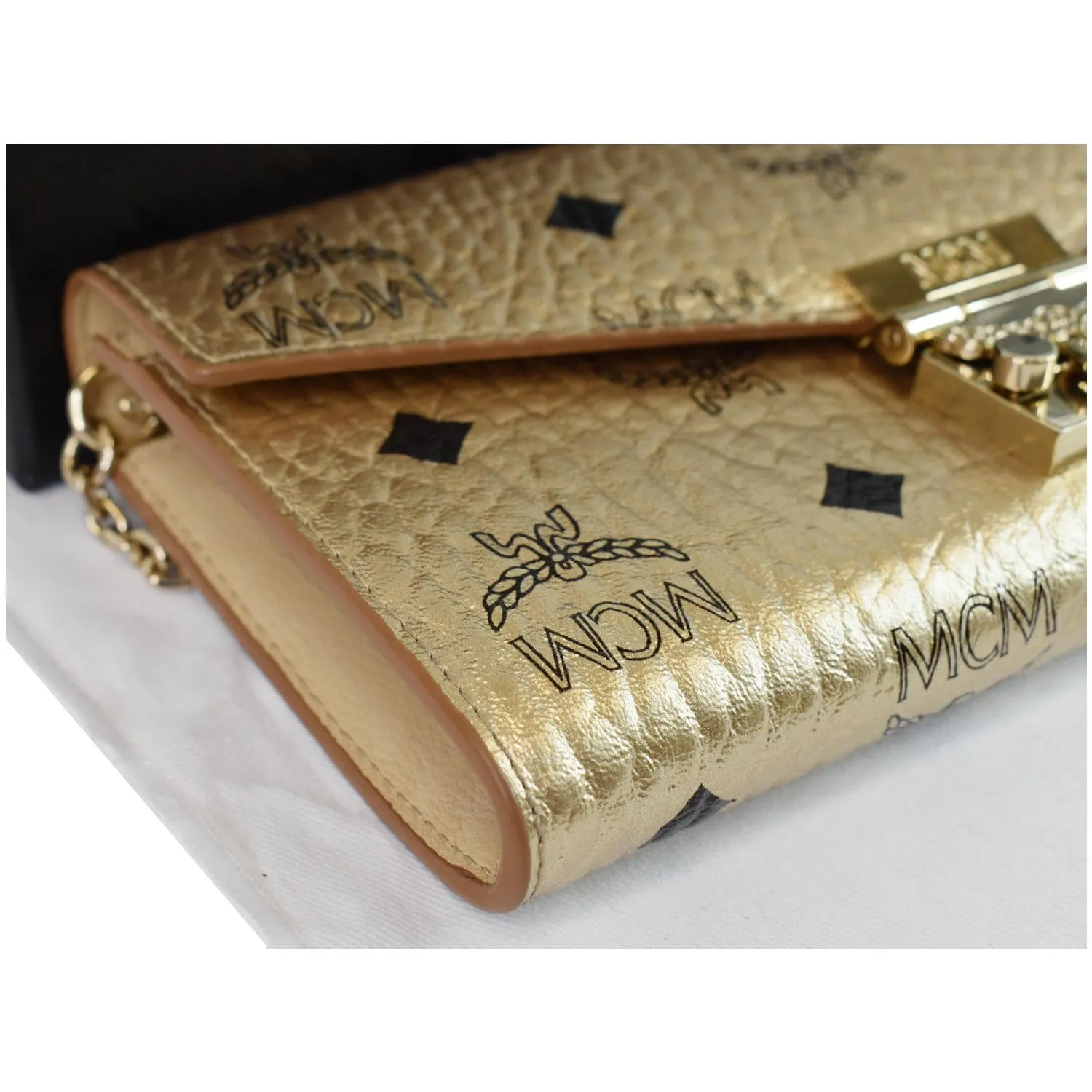 MCM Berlin Visetos Crossbody Chain on Wallet Gold