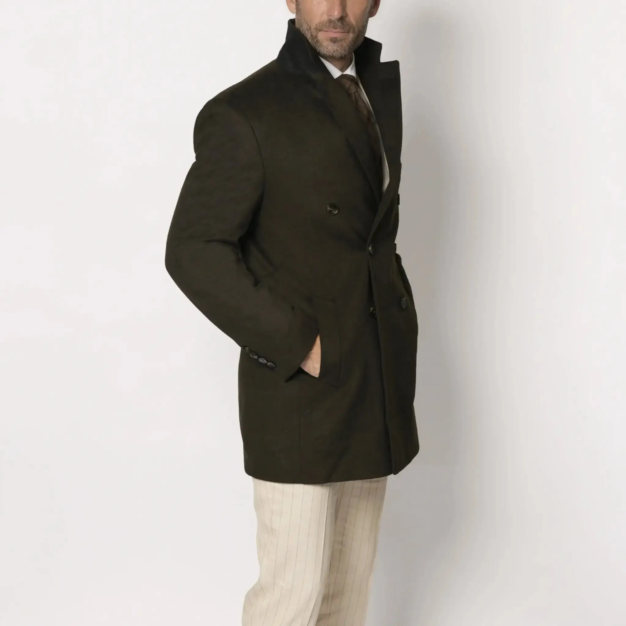 Men's Double-breasted Winter Coat Dark Olive