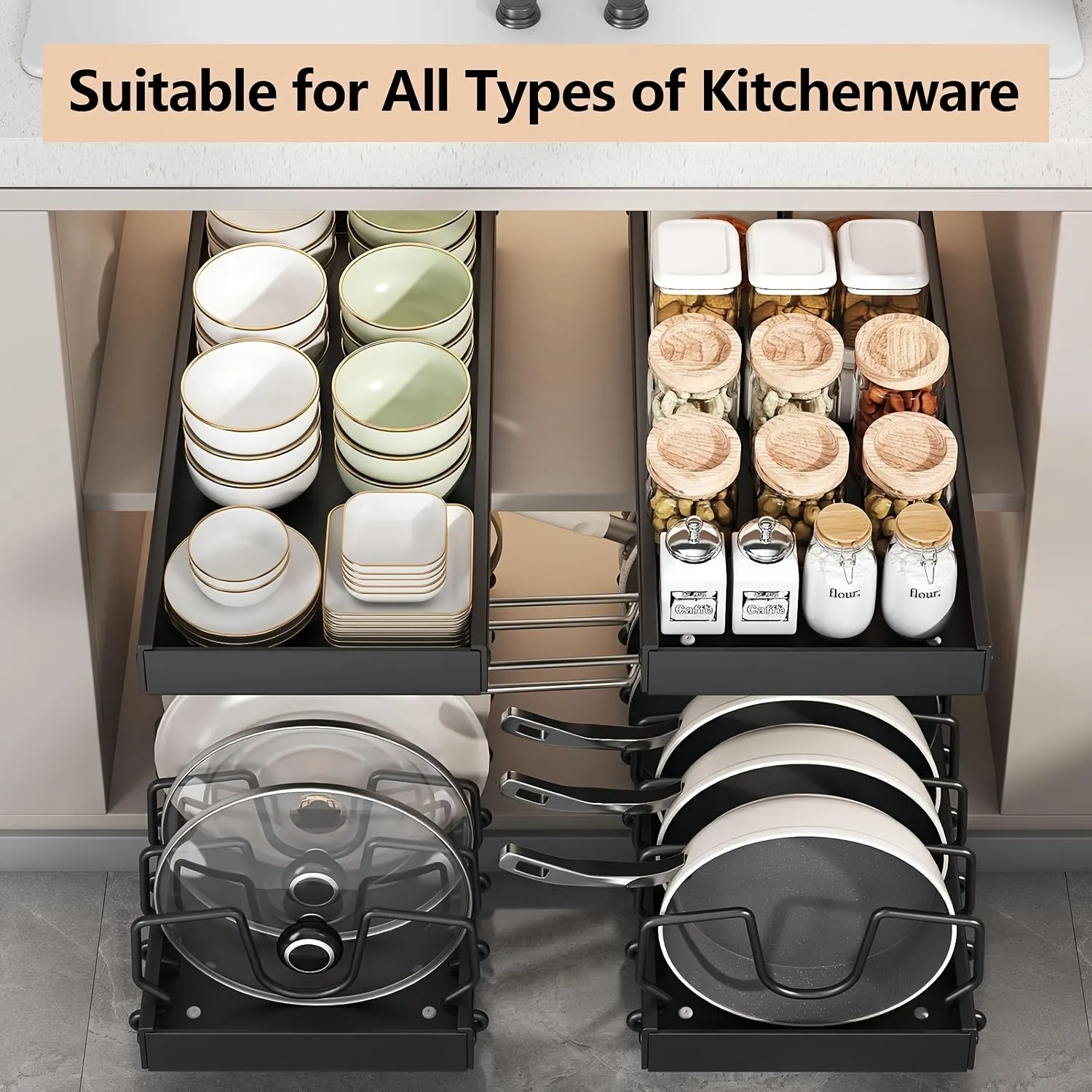 Metal Pull-Out Cabinet Organizer for Pots and Pans