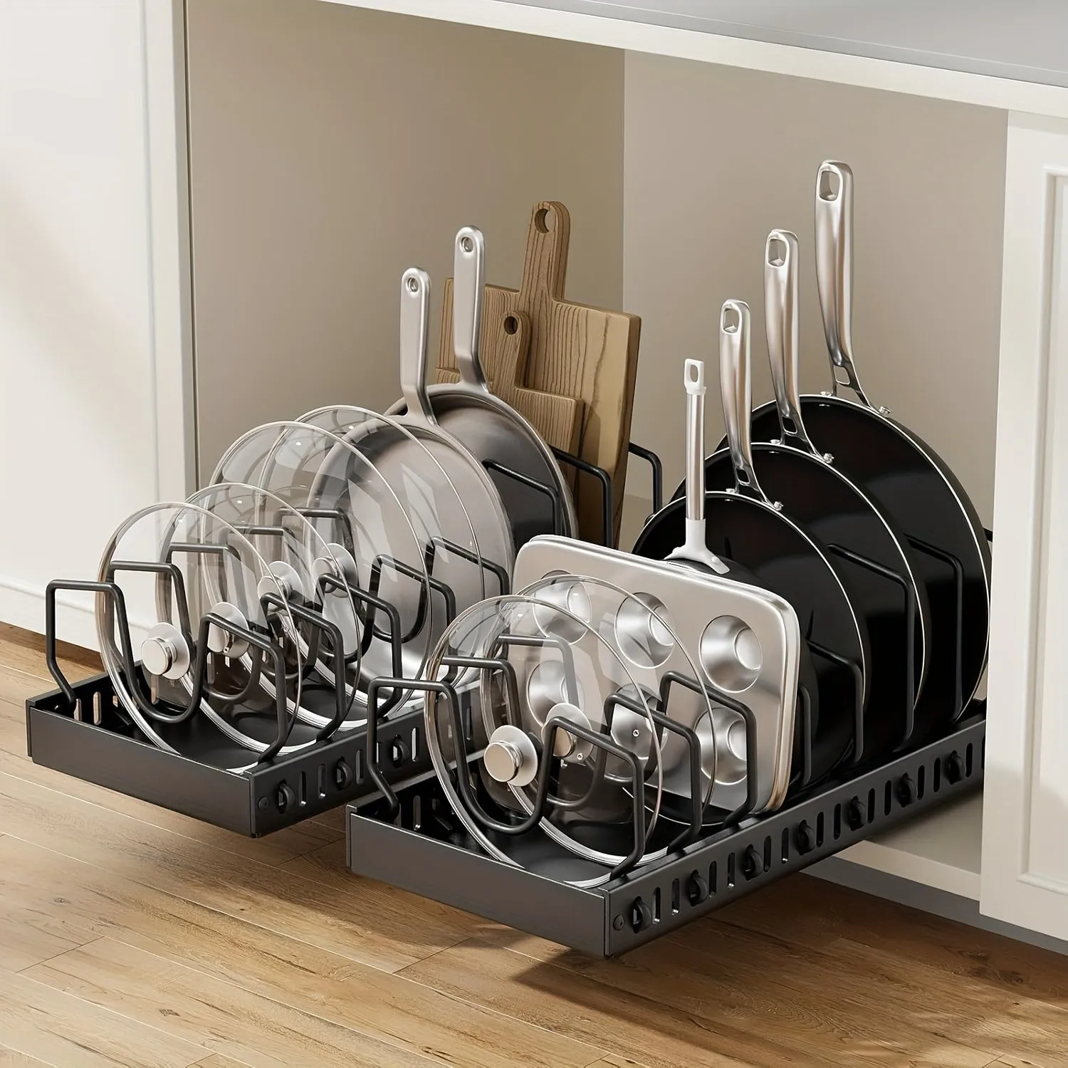 Metal Pull-Out Cabinet Organizer for Pots and Pans