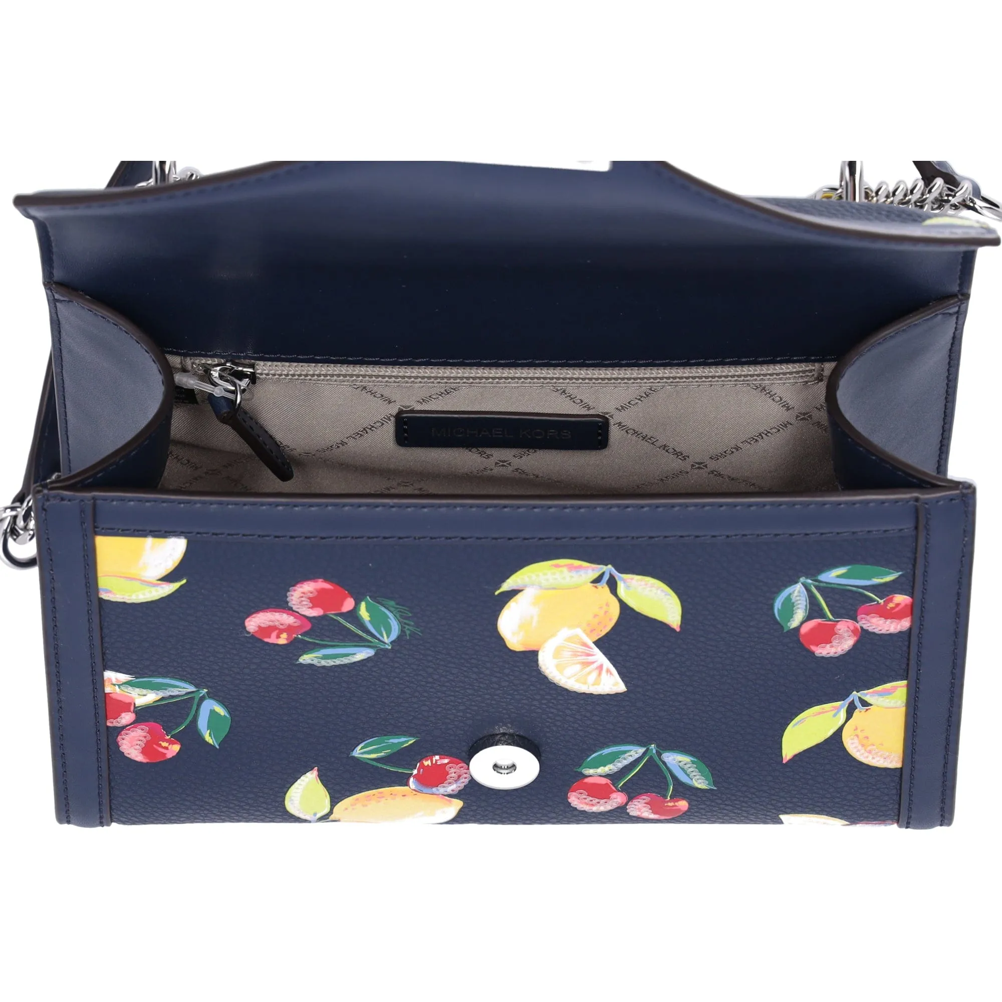 Michael Kors Whitney Medium Flap Shoulder Bag Fruit Print Navy Multi