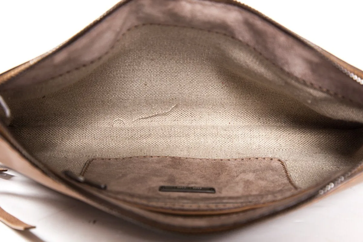 Miu Miu Light Brown Fringe Detail Leather Wristlet Clutch