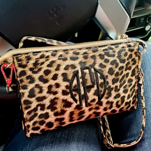 Monogrammed Vegan Leather Cell Phone Window Clutch 3 Compartment Crossbody Purse Bridesmaid Gift - 6 Colors