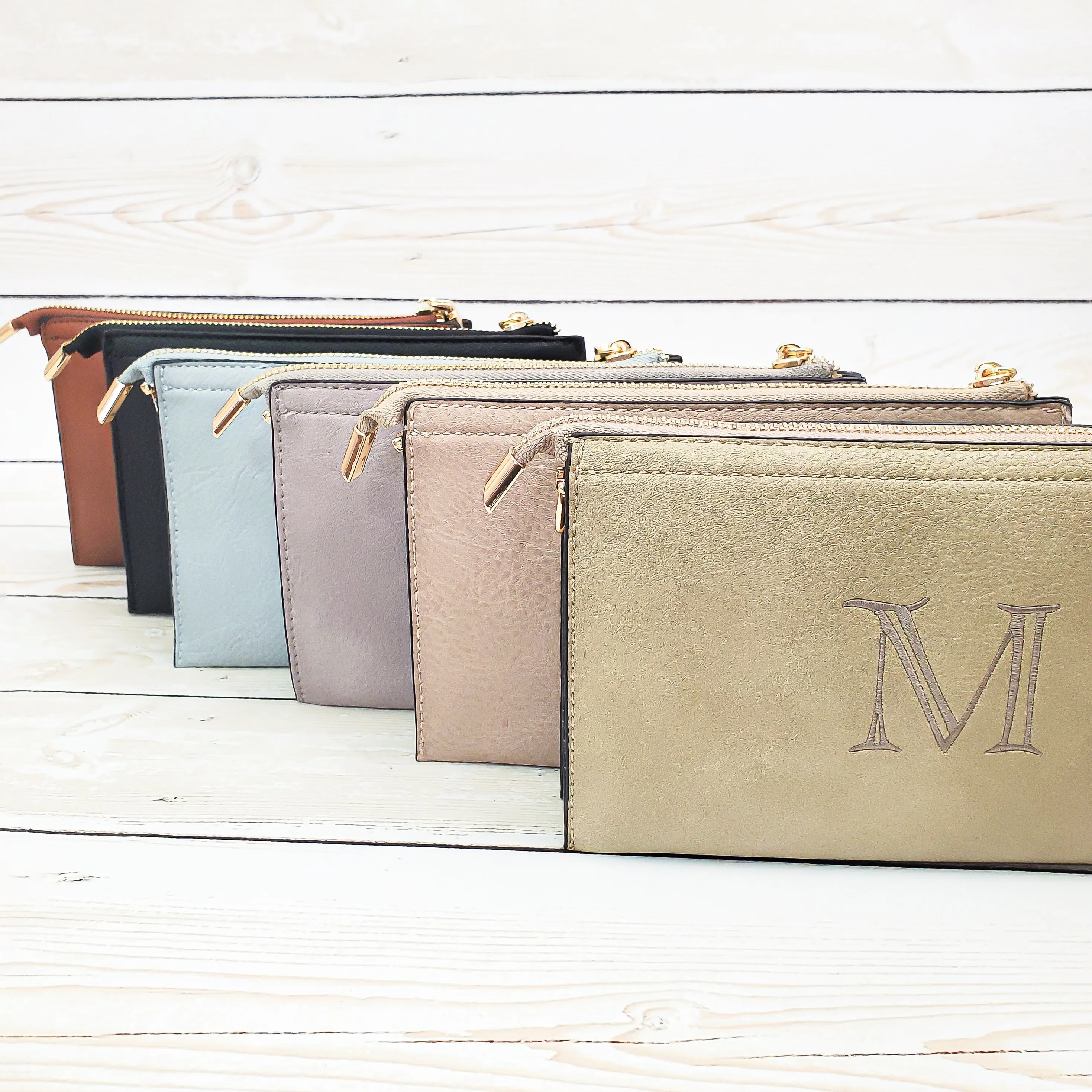 Monogrammed Vegan Leather Cell Phone Window Clutch 3 Compartment Crossbody Purse Bridesmaid Gift - 6 Colors