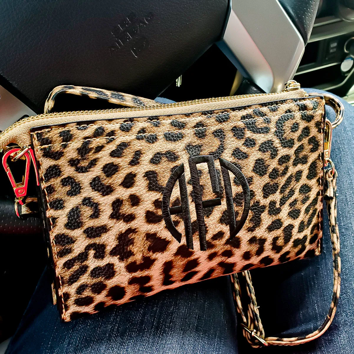 Monogrammed Vegan Leather Cell Phone Window Clutch 3 Compartment Crossbody Purse Bridesmaid Gift - 6 Colors