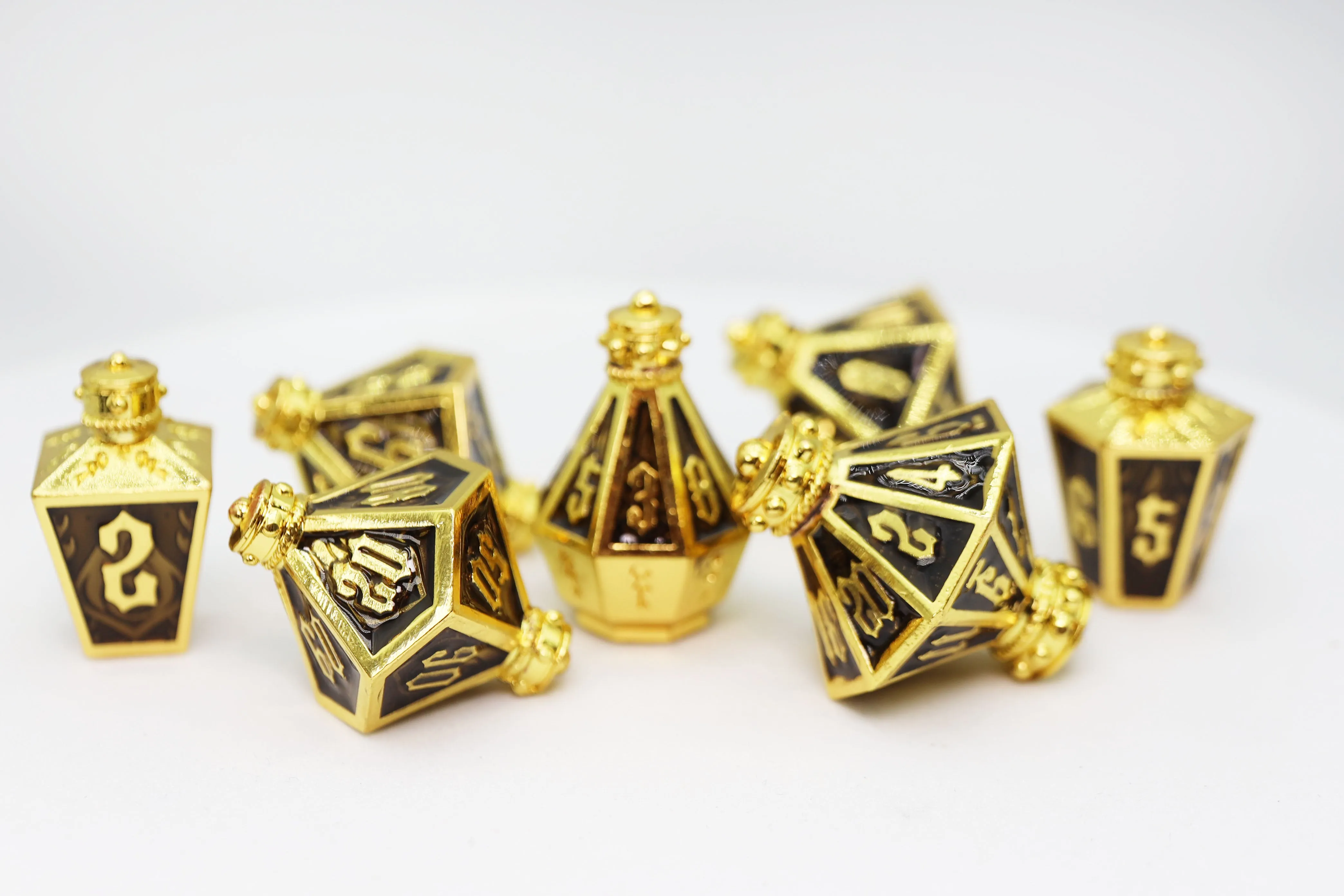 Moonlit Lantern: Golden Earthen Flame - Metal RPG Dice Set