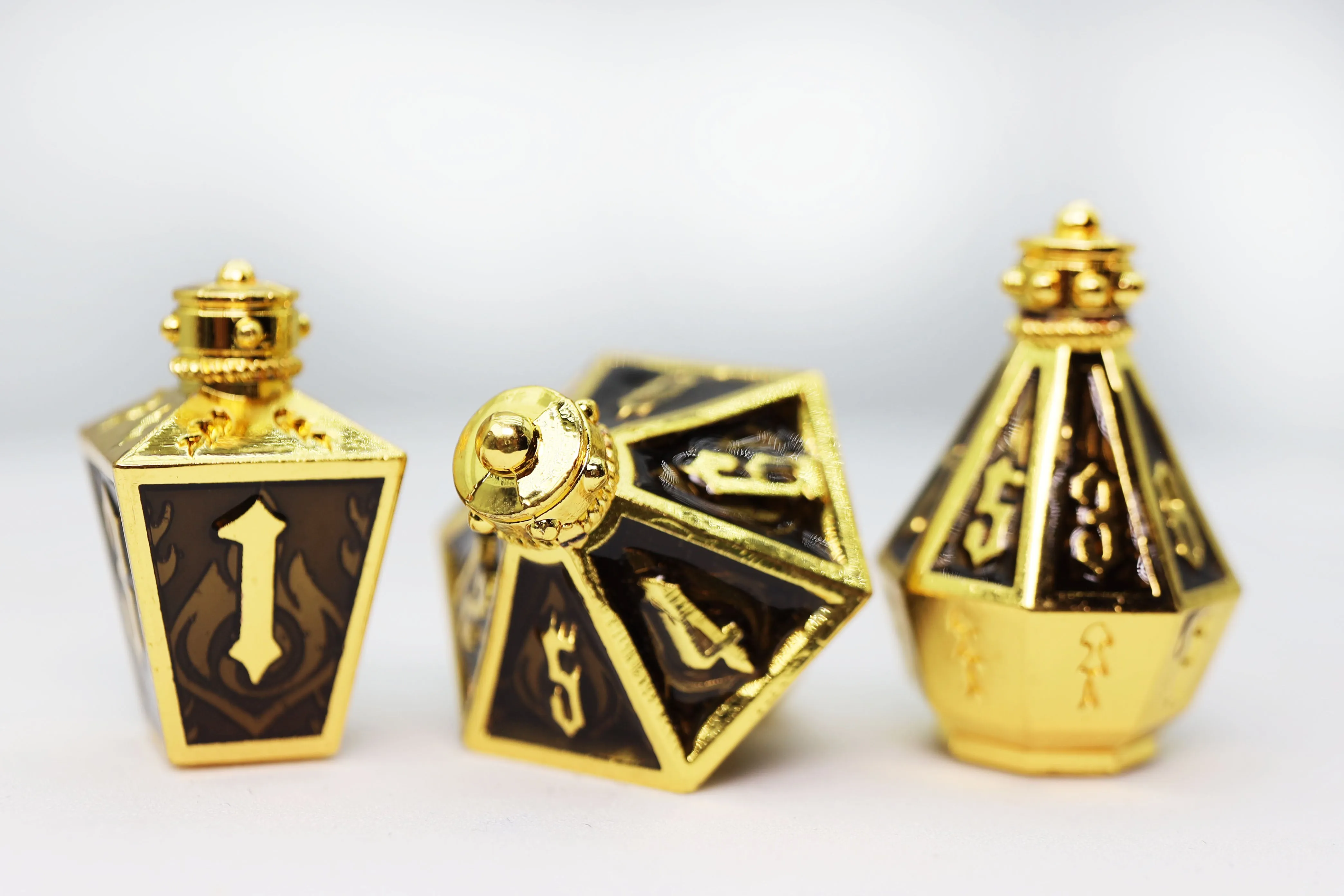 Moonlit Lantern: Golden Earthen Flame - Metal RPG Dice Set