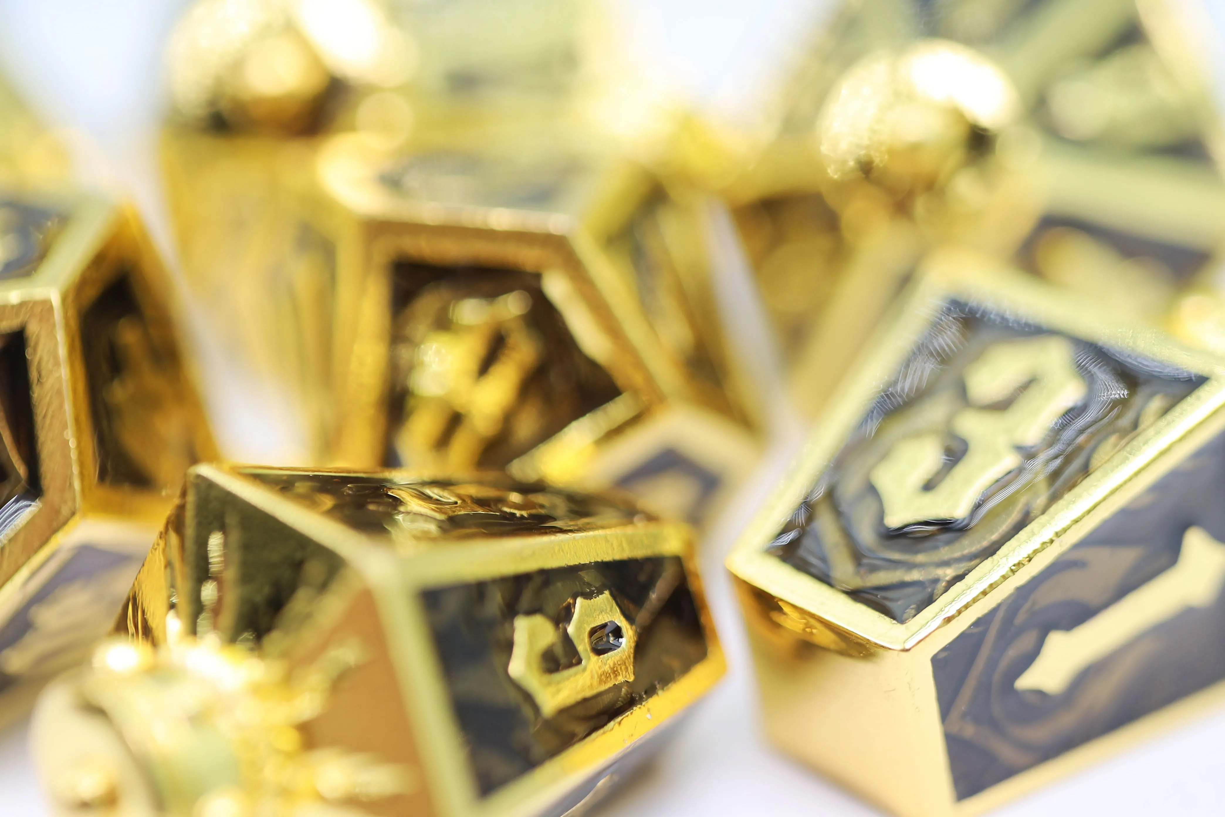 Moonlit Lantern: Golden Earthen Flame - Metal RPG Dice Set