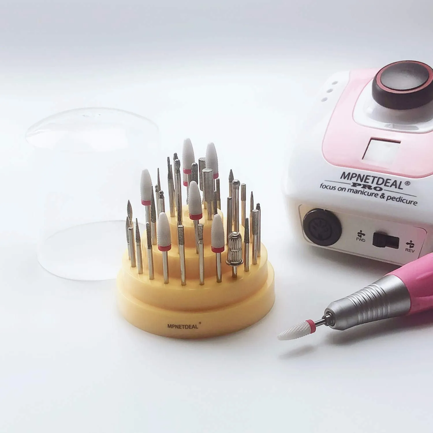 Mpnetdeal Nail Drill Bits Holder with Dust Proof Cover 48 Big Holes Storage Stand Displayer Container Organizer Box Case, Acrylic Nails Necessary Tools for Home Use or Nail Salon(Yellow)